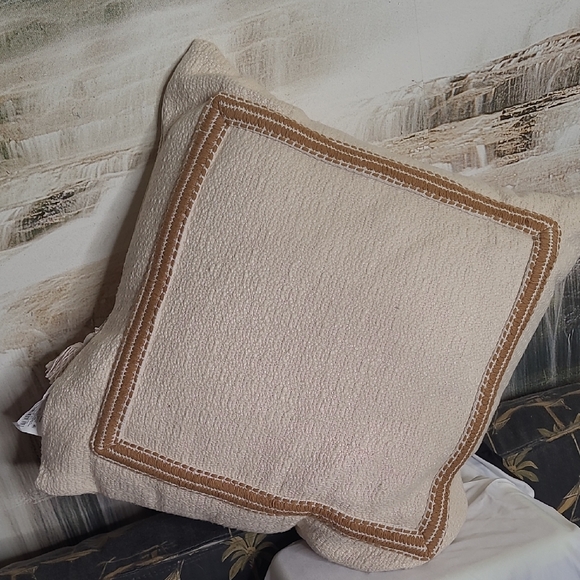 New! Threshold Embroidered Square Cream Brown Decorative Accent Pillow - Picture 1 of 7